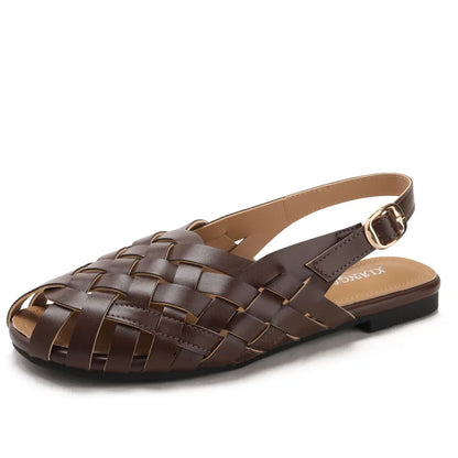 Advanced Womens Flat Sandals Summer Beach Holiday Footwear Fashion Woven Slingback Roman Shoes Designer Elegant Party Big size