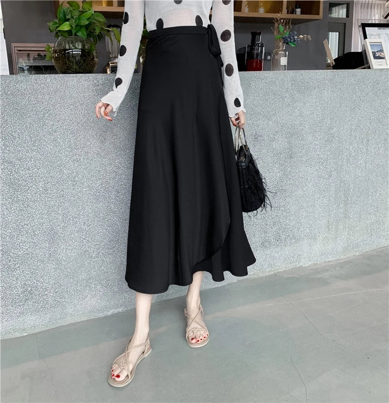 Vacation Style Wrap Skirt Beachside Long Skirt Women's High Waist A-Line Midi Skirt Floral Print One-Piece Summer Spring