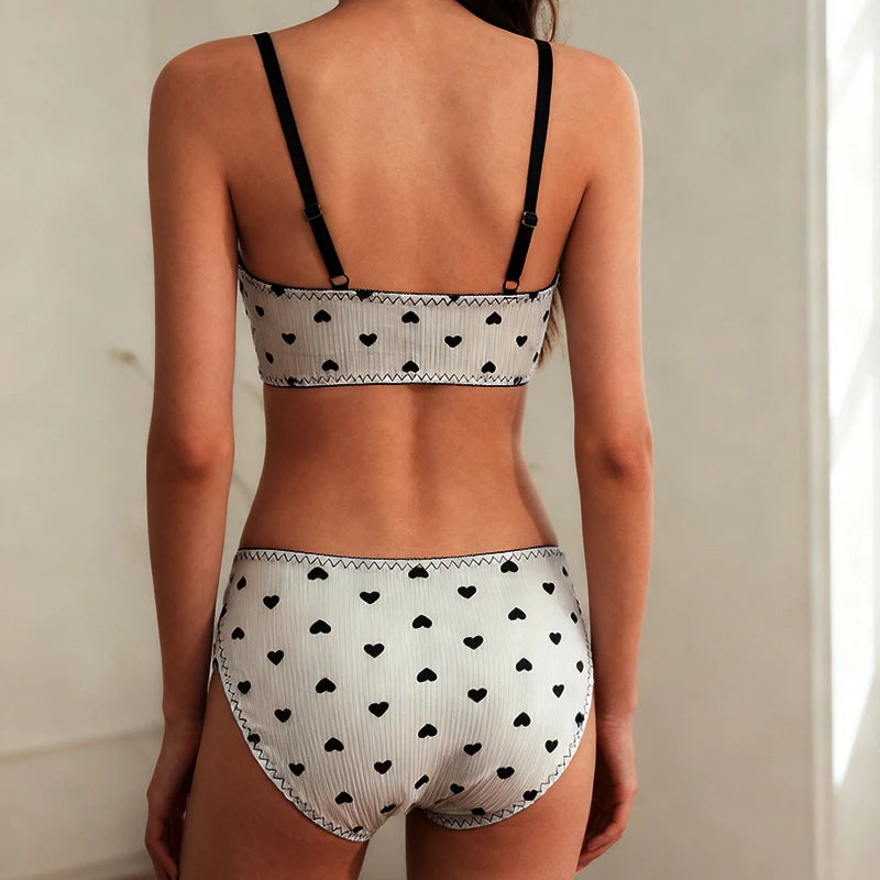 BZEL Women's Bra Sets Breathable Ultra-thin No Underwire Sexy Lingerie Heart Print Sweet Underwear Soft Cozy Female Panties Sale