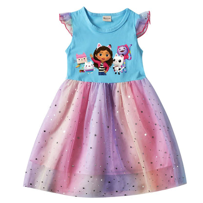 Gabby DoLLhouse Dress Kids Summer Short Sleeve Dresses Baby Girls Cartoon Clothes Toddler Girl Princess Wedding Party Vestidos