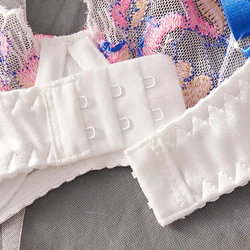 Women's Lingerie Sweet Floral Embroidered Lingerie Set Underwire Push Up Bra Panties Sets Elegant Mesh Underwear Soft Intimate