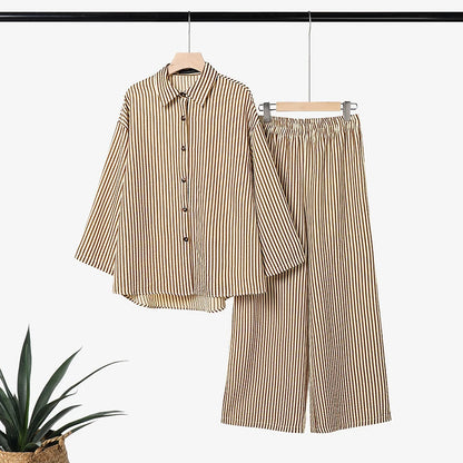ZNAZEA Fashion Autumn Lapel Neck Long Sleeve Shirt Tops Loose Wide Leg Pant Sets Women Outfits Casual OL Work Tracksuit 2 Pieces