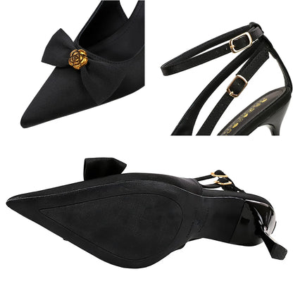 BIGTREE Shoes High-Heeled Sandals Women Pumps Metal Flower High Heels Women Stiletto 8 cm Bowknot Women Sandals Summer Shoes