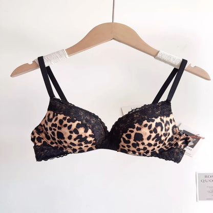 Sexy Leopard Print Lingerie Set For Women, Wirefree Seamless Push Up Lace Bra, Alluring Enhancing Comfort Daily Intimates