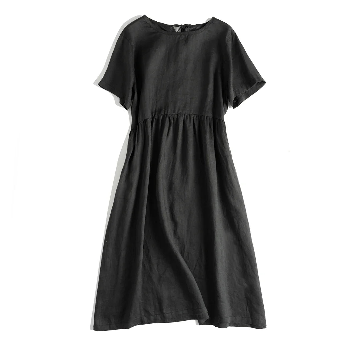 Original Women Cotton Linen Midi Dresses Summer Chic Female Vestidos Loose Soild A-Line Dress Short Puffy Sleeve Casual Sundress