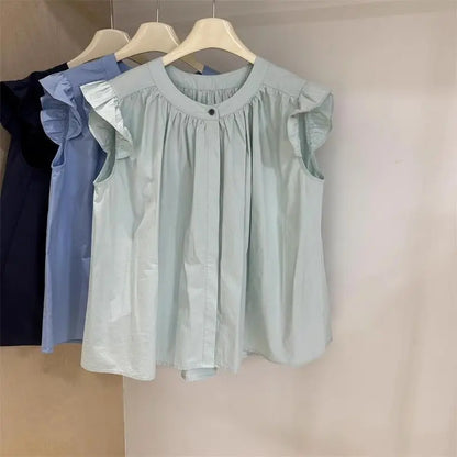 2026 Girls Summer Puff Sleeve Babydoll Blouse 100% Cotton Trendy Shirt for Big Kids Cute Casual Top for School Daily Wear