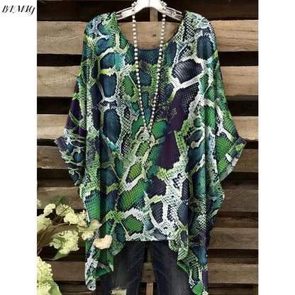Bohemian Floral Tunic Plus Size Women's Bohemian Floral Print Tunic T-Shirt Short Sleeve Round Neck Casual Top Vibrant 2025