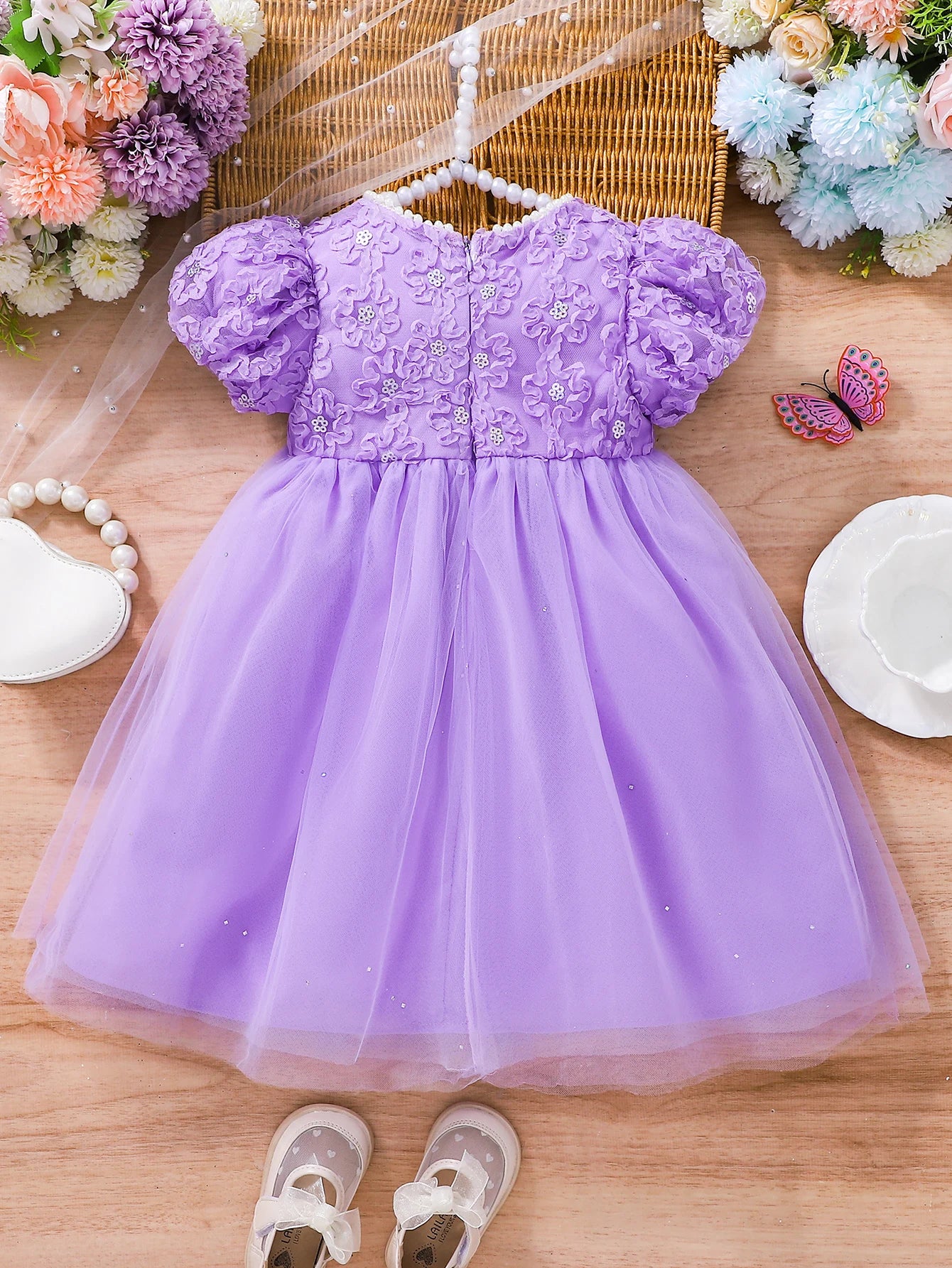 Girls Summer Princess Dress Butterfly Net Skirt Children's Clothing Elegant Fairy Tale Style Kids' Party Wear