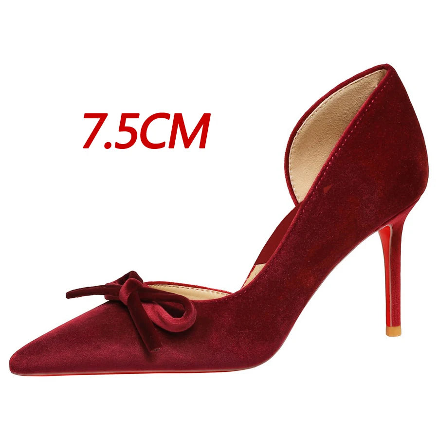 Luxury Women Pumps Bowknot High Heels Women 7.5 cm 10 cm Stiletto Sexy party shoes Velvet Ladies shoes Women Wedding shoes 2026