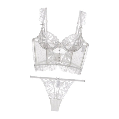 Women Lingerie Set Thin Underwear 2 Piece Bodysuit Underwire Lace Transparent Bra Panty Sets for Bridal Gift Wedding Sleepwear