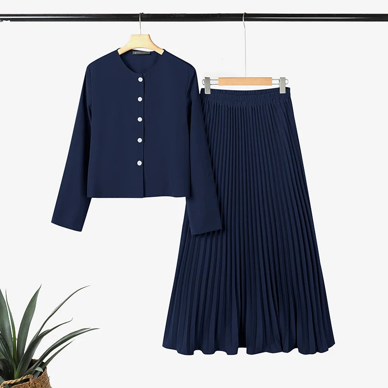 ZANZEA Elegant Muslim Sets Ramadan Outfits Women Autumn Long Sleeve Dress Suit Solid Shirt Long Skirt 2026 Spring Matching Sets