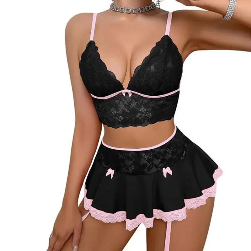 Hot Cosplay Uniform Open Bra Fantasy Miniskirt Nightwear Garter Bra Sets Sexy Costumes Women's Outfit Lingеrie Set Exotic