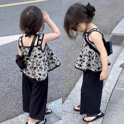 Fashion Chinese Tops Pants Girl Suit Casual Costume Kids Clothes Baby Outfit Summer Two-piece Set Girls Hanfu Children's Sets