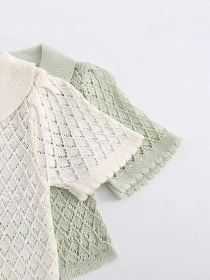 MILANCEL Summer Baby Dress 9M-4T Hollow-out Diamond Pattern Baby Girls Knit Dress Sweet Thin Ventilate Childre Clothes