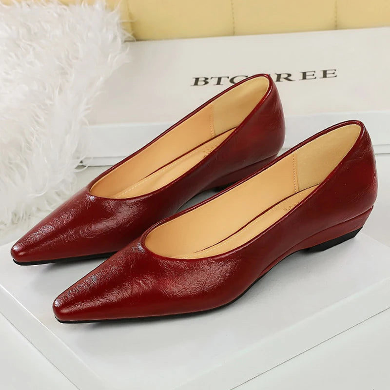 BIGTREE Shoes Low Heeled Women's Shoes Wedge Heels Pointed Tip Ladies Shoes Commuting Professional Women Shoes 5 Color Low Heels