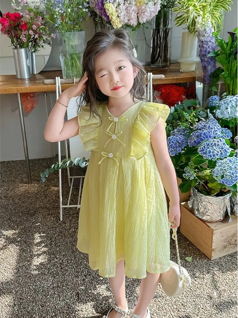 Holiday-style Pinafore Dress Princess Girls Children's Summer Kid Girl Cotton and Linen Dresses Party Clothes 2025 Kids Little
