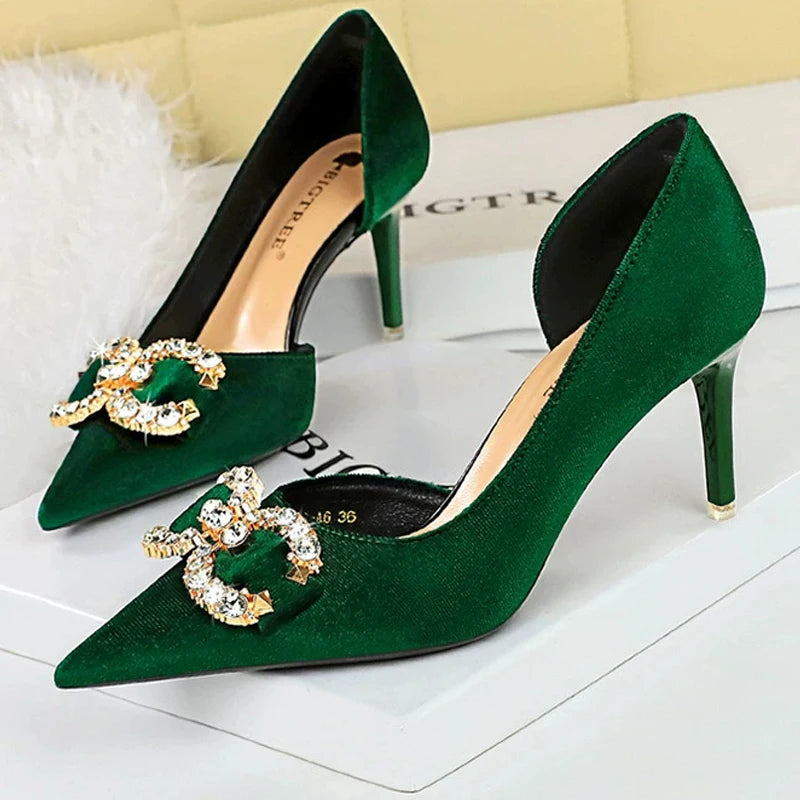 Luxury High Heels Women 7 cm 10.5 Stilettos Metal Rhinestone Women Pumps Fashion Wedding Shoes Ladies Sexy Prom Shoes 2026