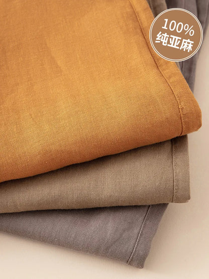 Women's 100% Pure Linen Wide-Leg Pants Loose Drape Ankle Length Summer Thin Straight-Cut Casual Trousers