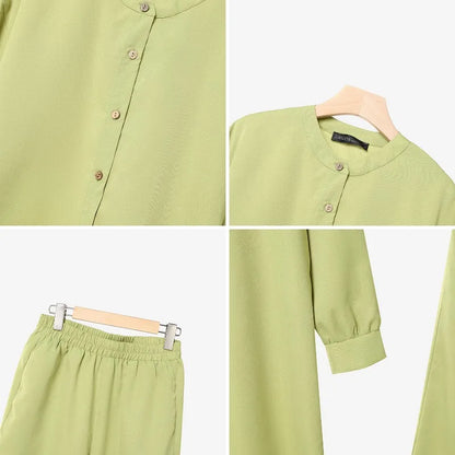 ZANZEA Women Pants Sets Two-piece Outfits Long Sleeve Stand Collar Blouse Wide Leg Pants Vintage Casual Matching Sets Steetwear