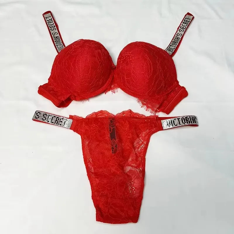 Comfortable Push Up Shapewear Adjustable Padded Gathered Lace Lingerie Set New Victoria's Secret Women's Sexy Bra and Panty Set