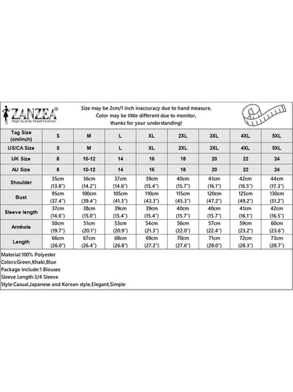 2025 ZANZEA Fashion Women Chiffon Blouse Solid Color Tops Tunic Autumn 3/4 Sleeve Ruffled Shirts Casual Office Lady Elegant Tops