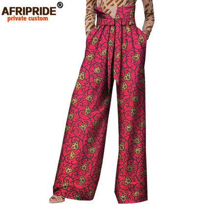 2026African Pants for Women Plus Size Wear Trousers Customzied High Waist Full Length Back Zipper Pants with Sashes A1821002