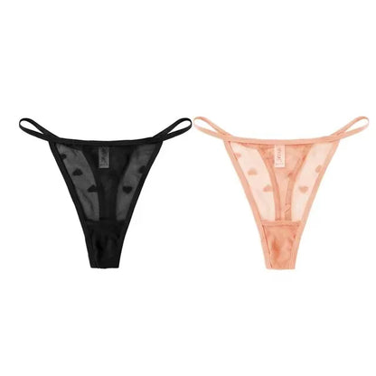 2Pcs Heart See Through Mesh G-String T-Pants Underpants Sexy Lace Sheer Underwear Women's Low Waist  Lingerie Thong Panties