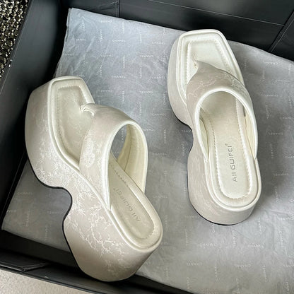 Platform Slippers Shoes For Ladies Heels Female Square Toe Footwear Wedges Flip Flops Pumps Women Slippers Fashion Slides Shoes