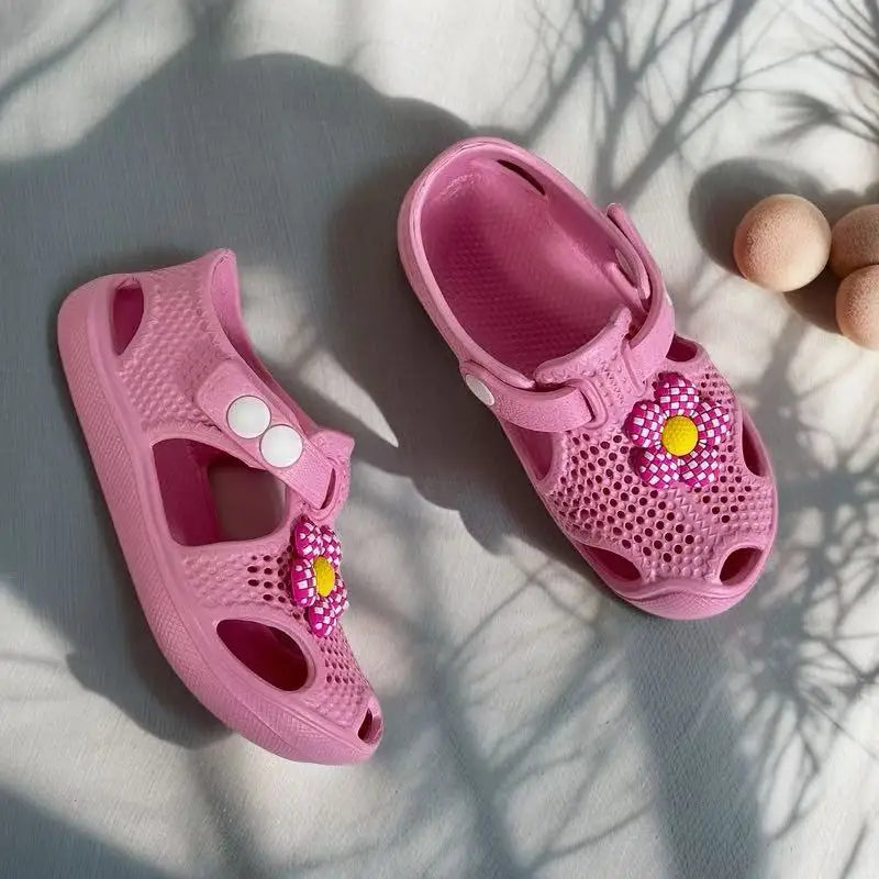 Girls' Floral Toddler Learning Shoes Lightweight Breathable EVA Hole-Patterned Sandals - Cute Versatile Beach & Daily Wear Baby