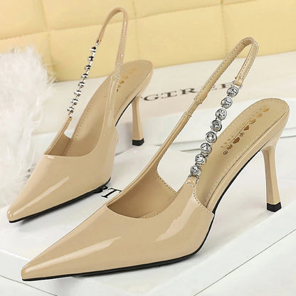 BIGTREE Shoes Rhinestone Chain Design High Heels Sexy Pointed Tip Women Pumps Stiletto Heels 8 cm Summer High-heeled Sandals