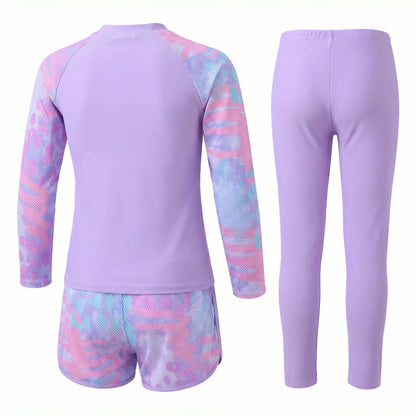 Children's Three-Piece Swimsuit Set, Purple Swimsuit Set, Long Sleeves and Long Pants