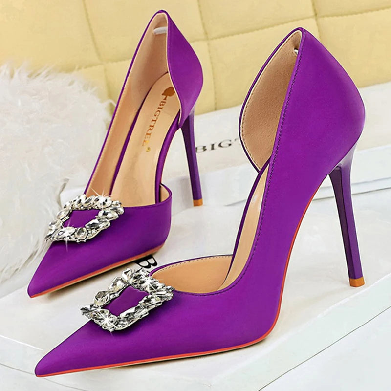 Luxury Heels 10.5 Cm Women Pumps Rhinestone Design High Heels Fashion Wedding Shoes Stilettos Sexy Party Shoes 10 Colour Pumps