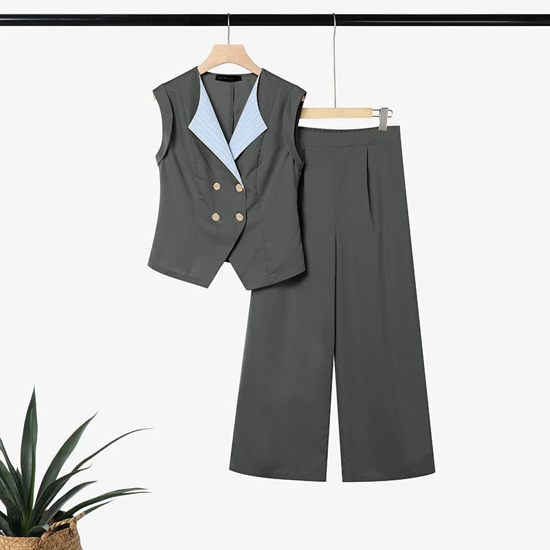 2026 ZANZEA Summer Lapel Neck Sleeveless Tanks Tops Trousers Suit Women 2 Piece Sets Elegant OL Work Pants Sets Patchwork Outfit