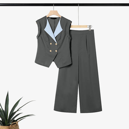 2026 ZANZEA Summer Lapel Neck Sleeveless Tanks Tops Trousers Suit Women 2 Piece Sets Elegant OL Work Pants Sets Patchwork Outfit