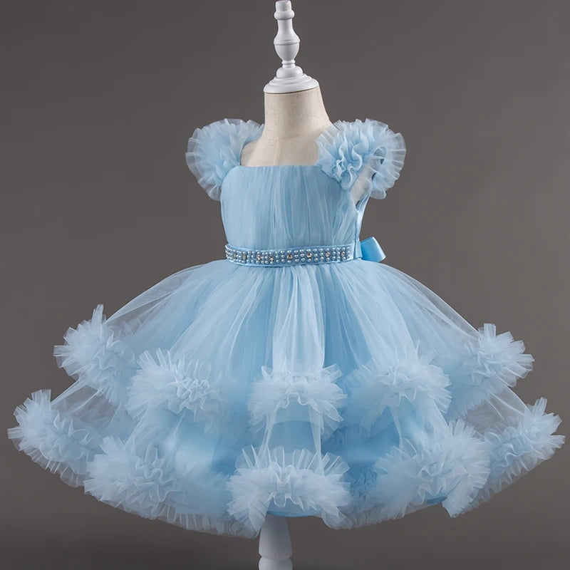 Baby Dress 0-5 Years Old Birthday Party Wedding Sleeveless Mesh Fluffy Cute Girl Princess Dress
