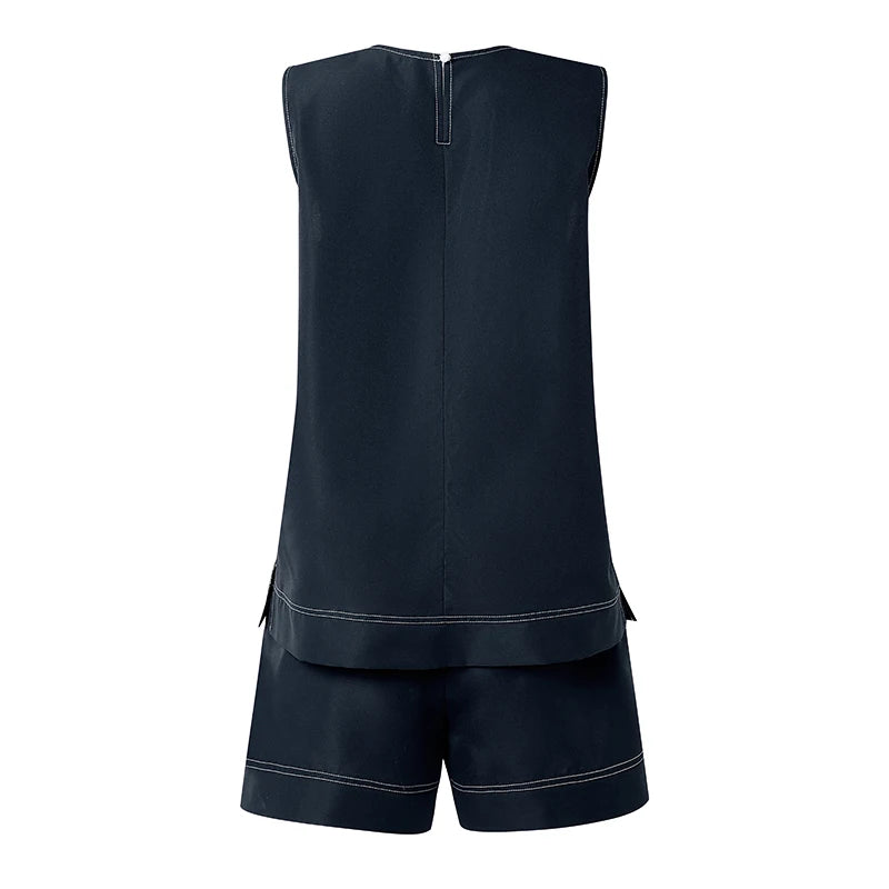 ZANZEA 2PCS Holiday Outfits Fashion Summer 2 Pieces Sets Women O Neck Sleeveless Tanks Shorts Sets Contrast Stitching Tracksuit