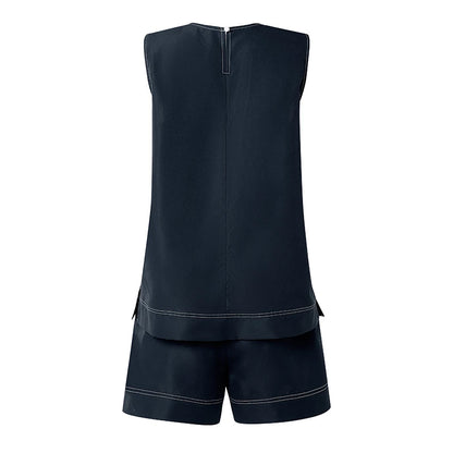 ZANZEA 2PCS Holiday Outfits Fashion Summer 2 Pieces Sets Women O Neck Sleeveless Tanks Shorts Sets Contrast Stitching Tracksuit