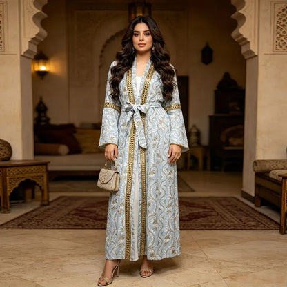 Turkey Muslim Embroidery Abaya Dress 2 Piece Set  Women Ramadan Eid Mubarak Kaftan Dubai Vestidos Pakistani Arab Caftan Robe
