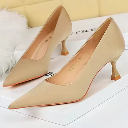 BIGTREE Shoes Kitten Heels 5.5 Cm Women Pumps Silks Satins Lady Heels Fashion Women Shoes Low Heel Female Shoes Large Size 43
