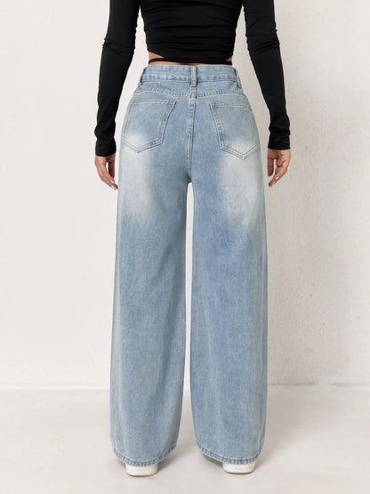 Jeans For Woman Y2k Clothes Light Blue Wide Leg Denim Pants Loose Fashion Simple Stretch Free Four Seasons Popular Casual