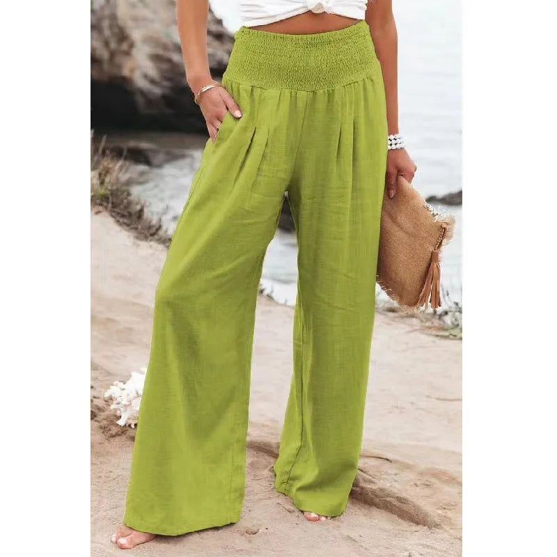 Women's Wide-leg Pants Solid Color Cotton and Linen Loose Trousers Basic Korean Style High Street Casual Pants for Female