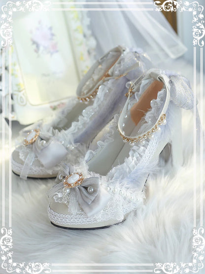 Lolita Original Handmade Lo Shoes Thick Heels Round Head High Heels Japanese Sweet Princess Girl Loli Tea Party Single Shoes