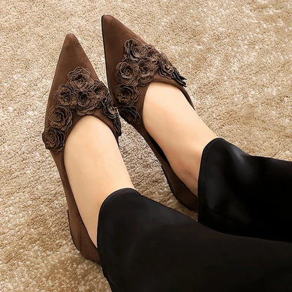 BIGTREE Shoes Retro Style Design With Flower Pointed Toe Women's Shoes Comfortable Suede Wedge Heel Shoes Fashion Ladies Shoes