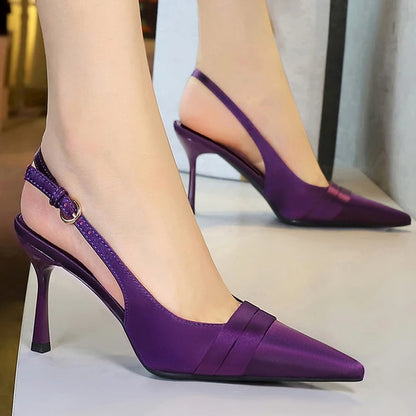 BIGTREE Shoes Women Pumps Silks Satins Stiletto Heels 9 Cm Hollow Out Hook Strap High Heeled Sandals Women Summer Shoes Buckle