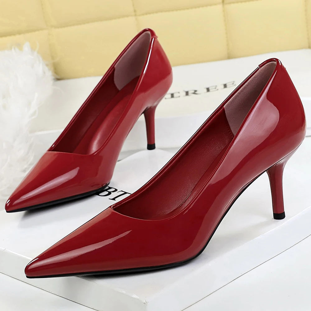 BIGTREE Shoes Women Pumps Patent Leather High Heels Sexy Party Shoes Stiletto Heels 6.5 cm Pointed Ladies Shoes Large Size 43