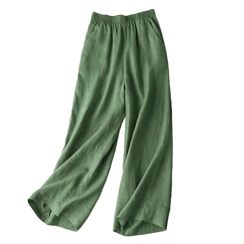 Women Cotton Linen Wide Leg Pants Female Summer Pants Full Length Casual Pants Fashion Solid Loose High Waist Straight Trousers
