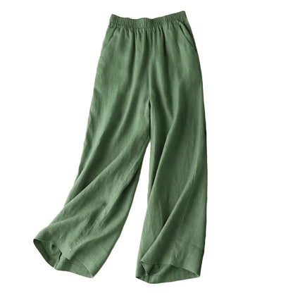 Women Cotton Linen Wide Leg Pants Female Summer Pants Full Length Casual Pants Fashion Solid Loose High Waist Straight Trousers