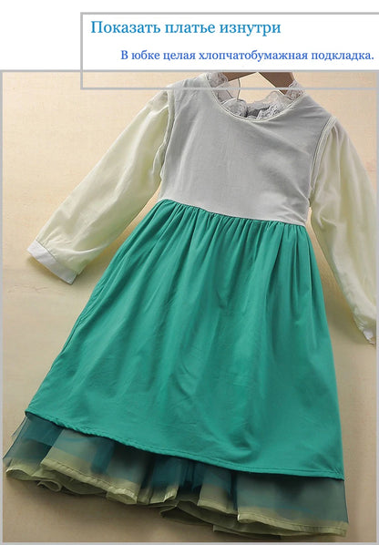 Clothing for New Kids Autumn 2026 Quality Korean Style Anna Baby Girls One Piece Princess Sundress Dress Up Girl Green Party