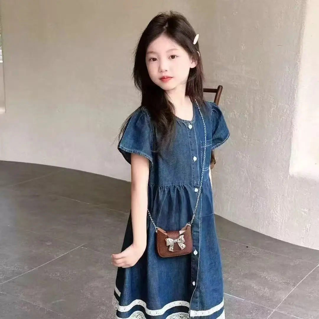 Soft Denim Princess Skirt Casual Clothes Girl From 10 To 12 Years Fashion Party Dresses for Girls Children's Dress 8 Elegant 7 6