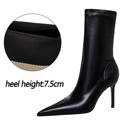 BIGTREE Shoes Leather Boots Women Ankle Boots Autumn Winter Boots Women High Heels Short Boots Ladies Booties Chaussures Femme